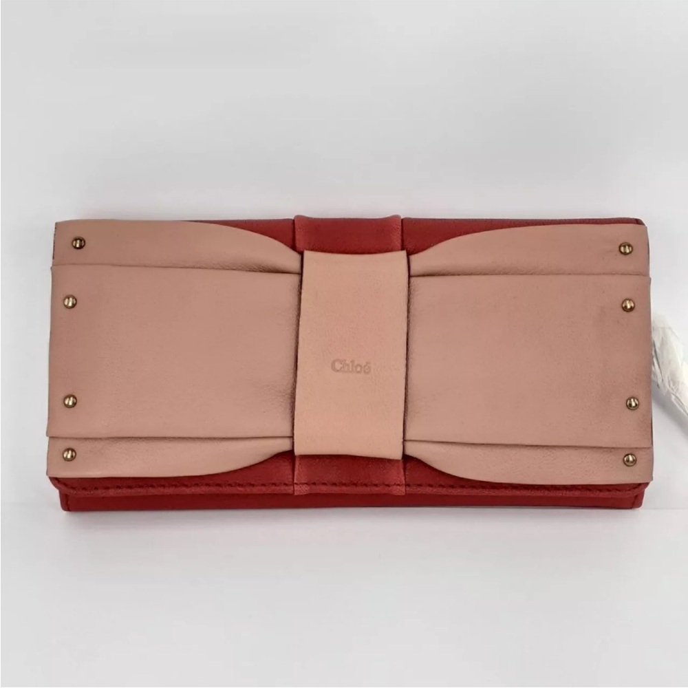 Chloe June dark red with beige pink bow NWT